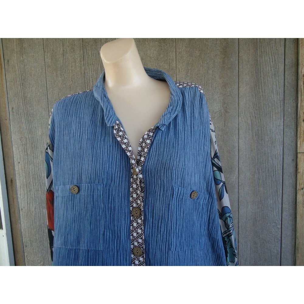 John Mark Multi-Color Mandarin Collar Boho Stripe Primavera Blouse 2X NWT